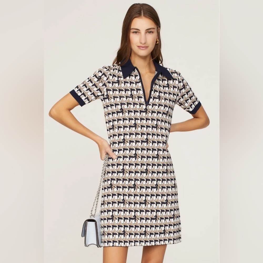 Tory Burch Basketweave Polo Mini dress zip front collar